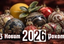 Святкові новорічні прикраси з написом «З Новим 2026 роком» для коротких привітань
