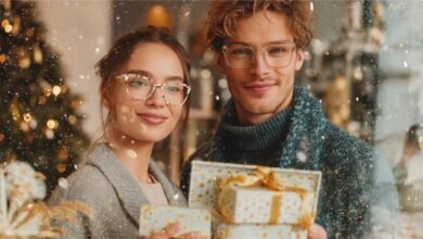 Романтична пара з новорічними подарунками — Новий Рік 2026