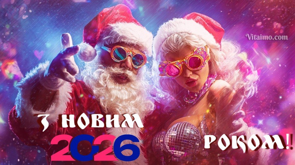 Яскраве новорічне зображення з написом «З Новим 2026 роком» у святковому стилі