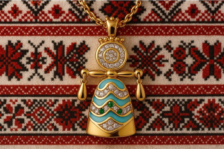 Підвіска лялька мотанка з емаллю