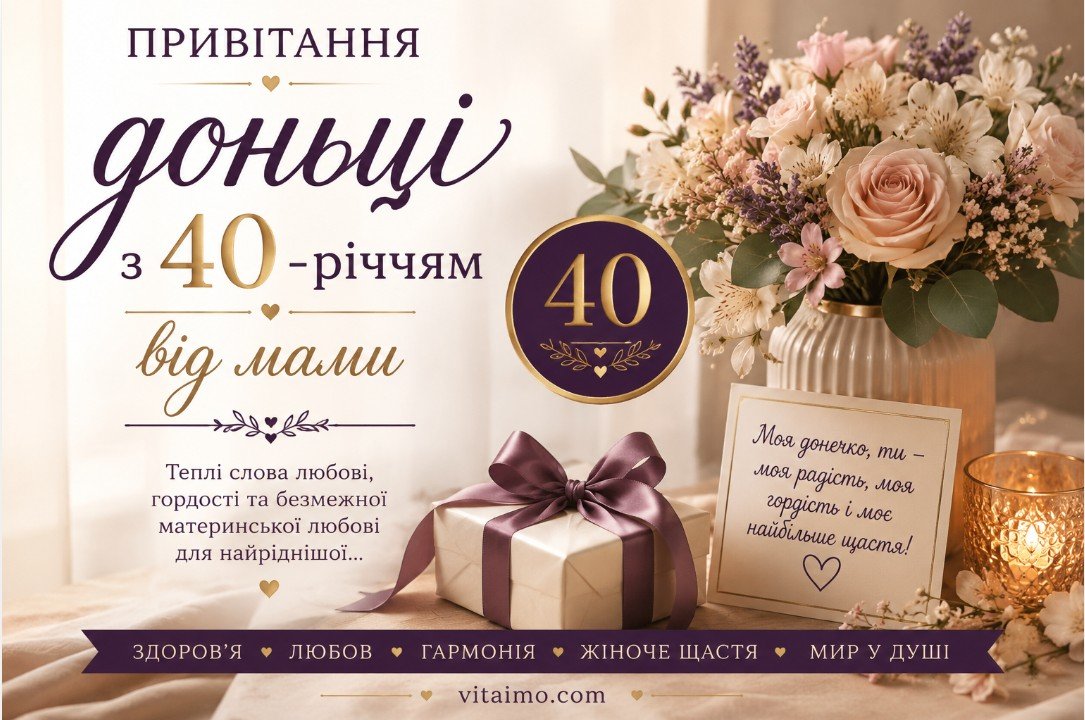 Привітання доньці з 40-річчям від мами