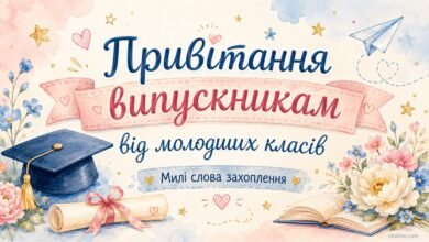 Привітання випускникам від молодших класів: милі слова захоплення 116 Обкладинка до статті про привітання випускникам від молодших класів у ніжному акварельному стилі