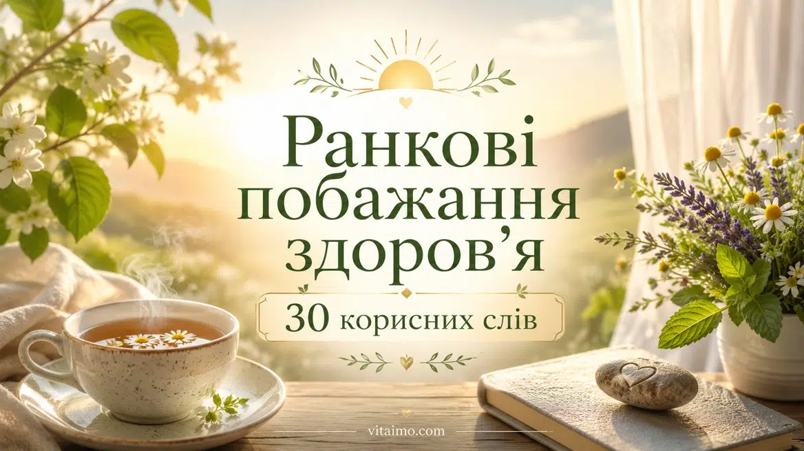 Обкладинка до статті про ранкові побажання здоров’я з чаєм, квітами та сонячним ранком