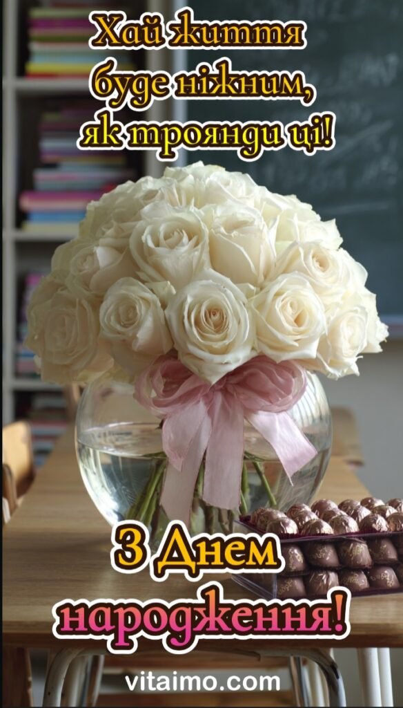 Шикарні букети з Днем народження — білі троянди у вазі