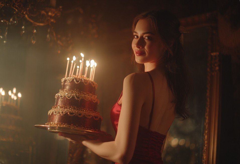 Вишукана подруга з тортом — елегантне привітання з днем народження