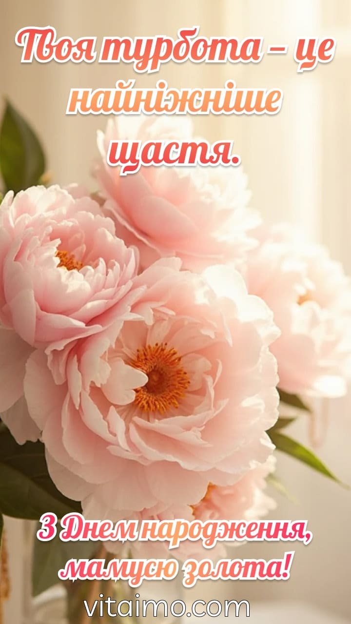Листівка до Дня народження для мамусі з півоніями