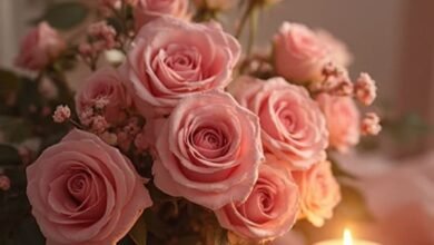 Листівка до Дня народження мами з рожевими трояндами й теплими словами подяки.