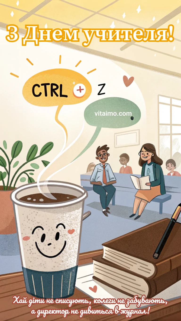 Листівка з Днем вчителя — хай діти не списують і директор не дивиться в журнал