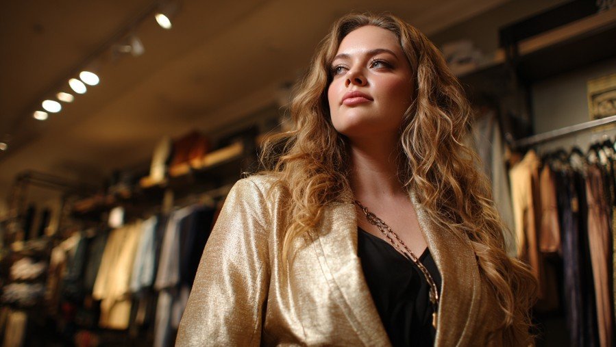 Модный женский образ в стиле BSL одежда в современном бутике