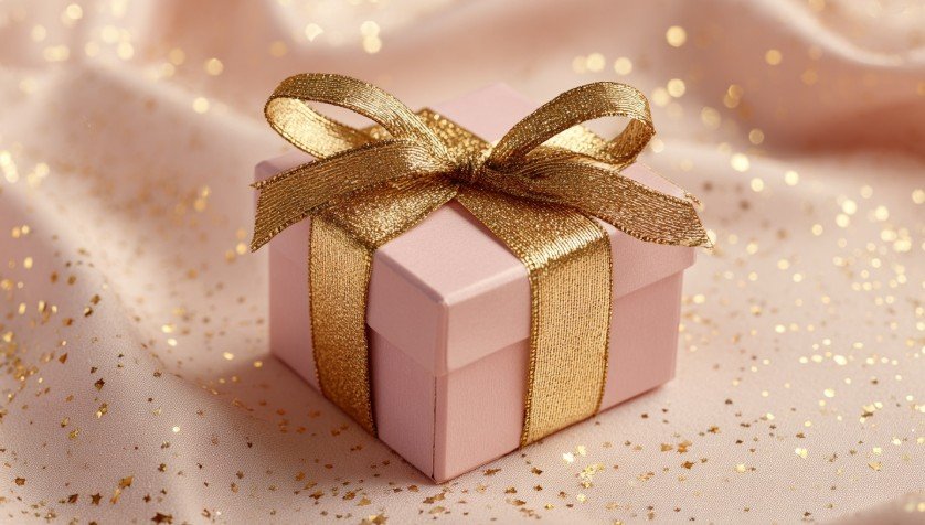Подарункова коробка з золотим бантом