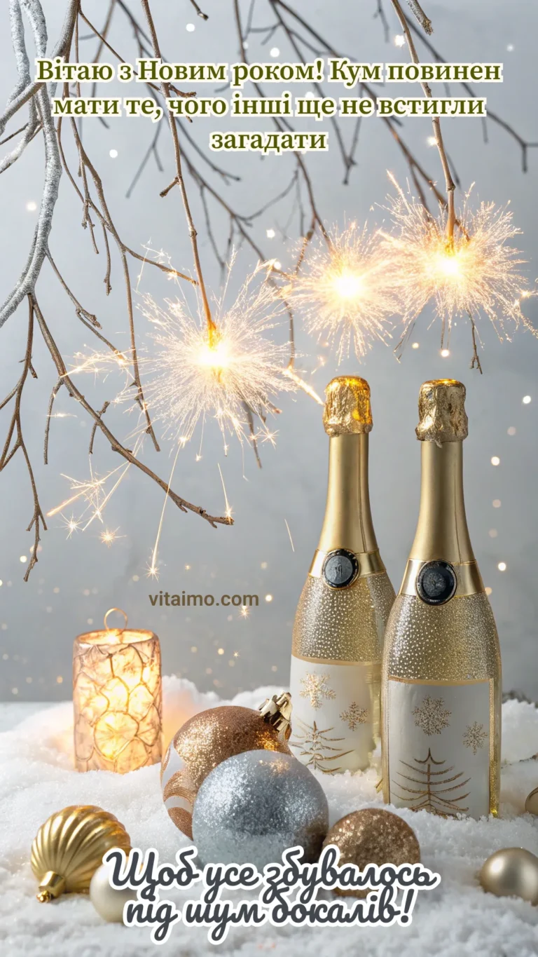 Святкове привітання куму з шампанським на Новий рік