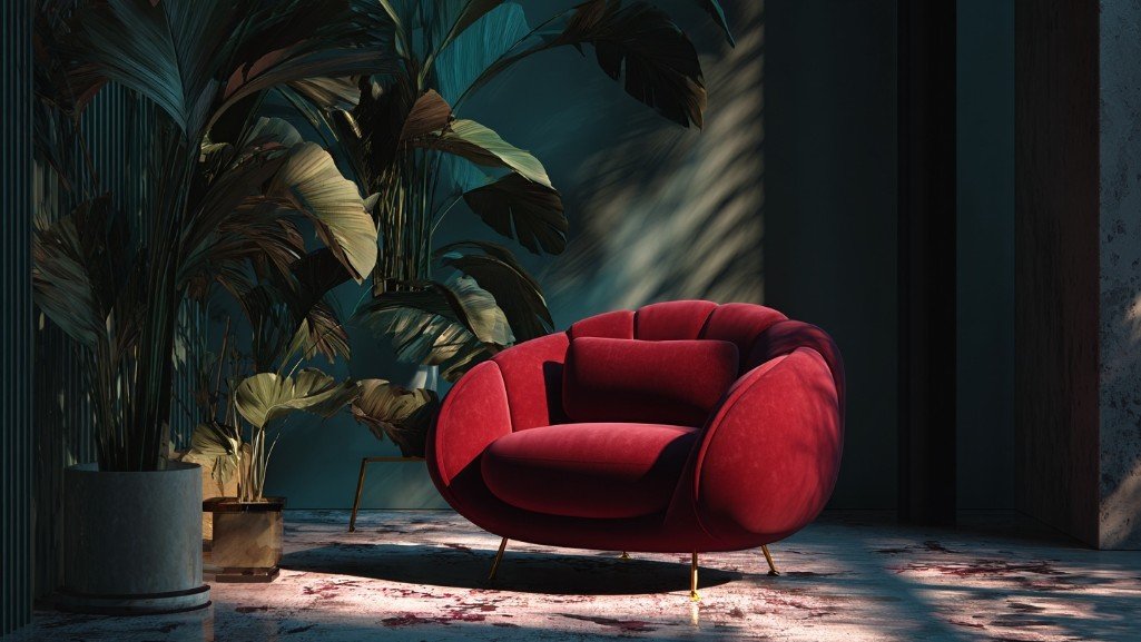 Красное акцентное кресло в современном интерьере — купить кресло в Киеве