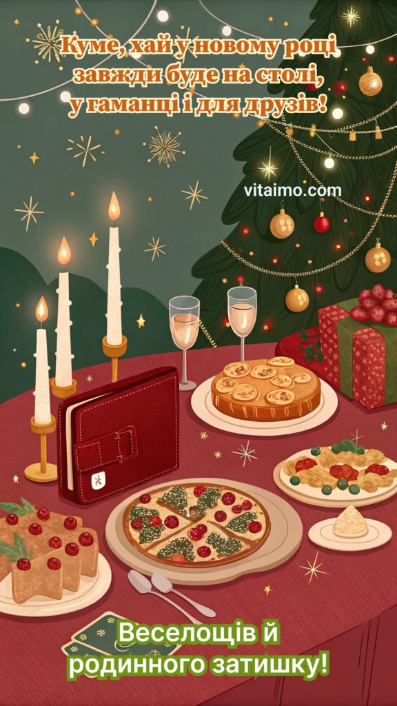 Новорічне привітання куму з побажанням достатку й родинного затишку