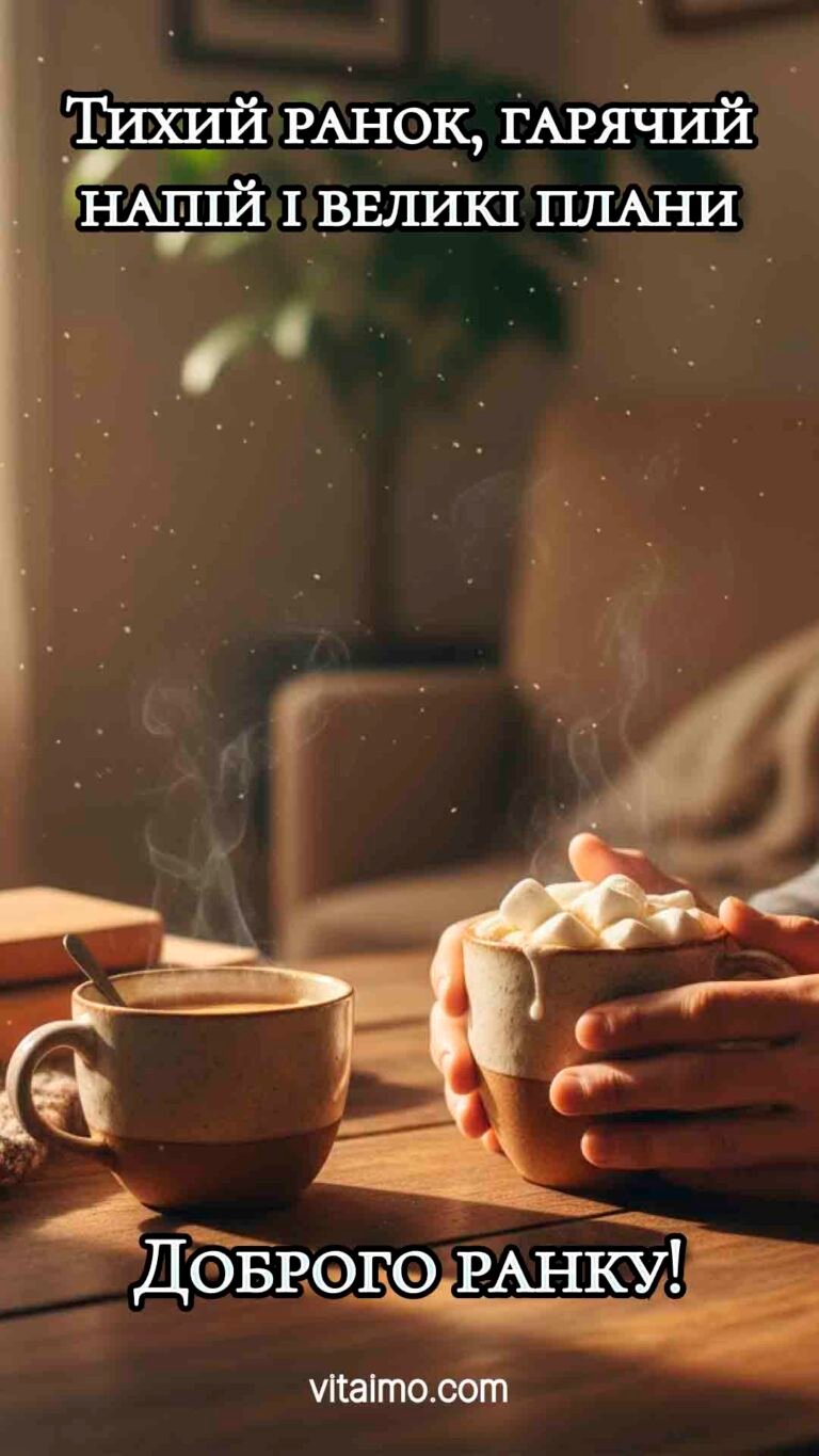 Побажання доброго ранку з теплом, затишком і гарячим напоєм