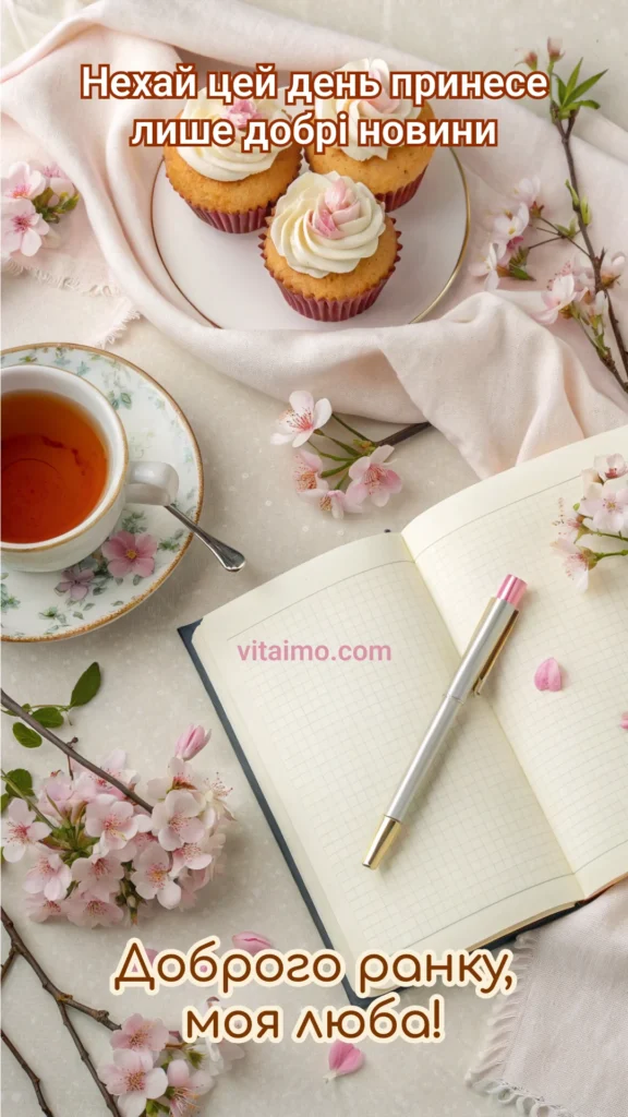 «Доброго ранку, моя люба» — ніжна листівка з чаєм і солодощами