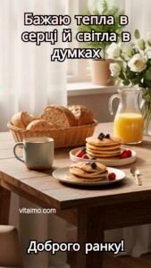 Атмосферний сніданок із млинцями та кавою для привітання з добрим ранком.