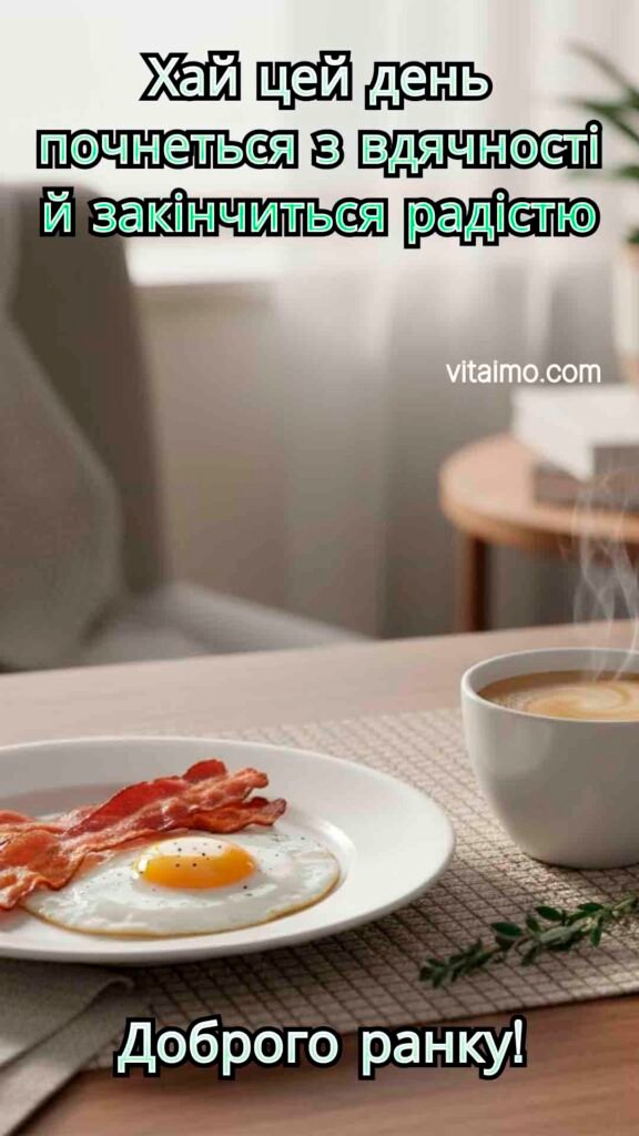 Листівка з побажанням доброго ранку та апетитного сніданку