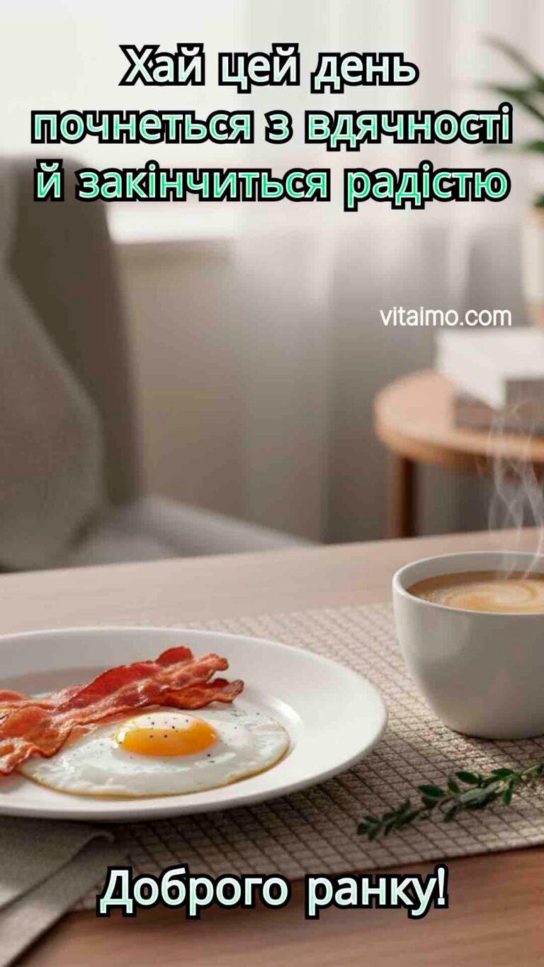 Листівка з побажанням доброго ранку та апетитного сніданку
