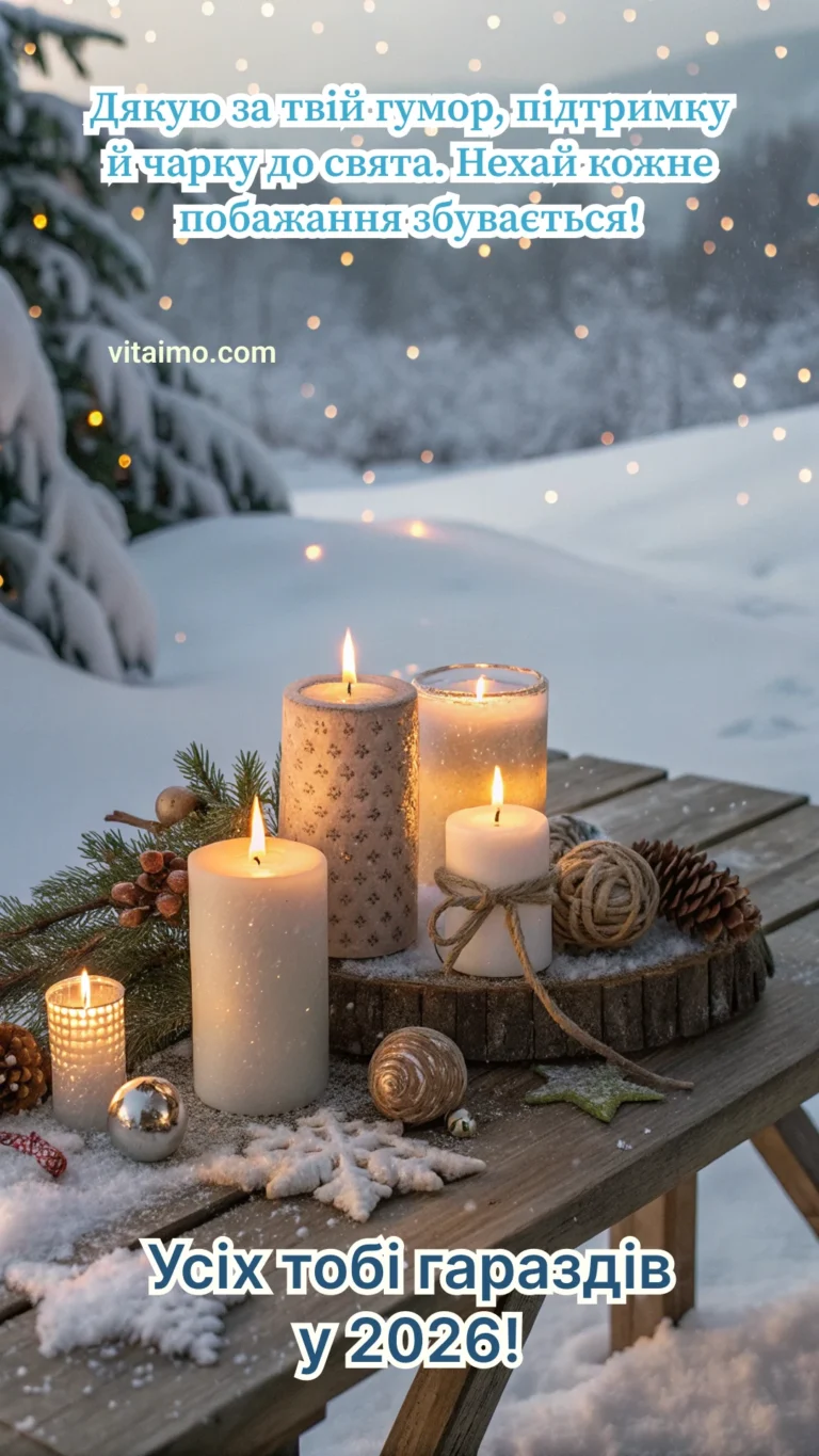 Новорічне привітання‑подяка з теплими свічками на снігу