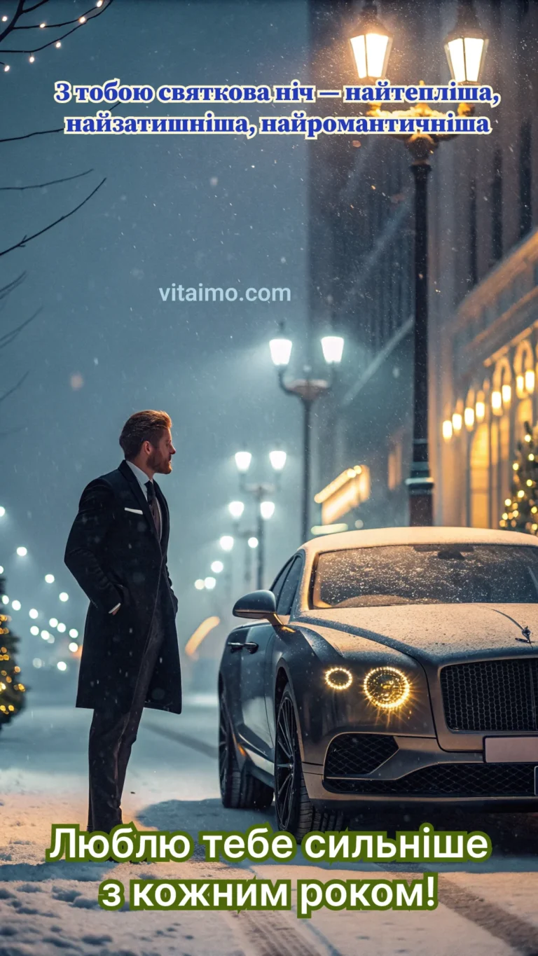 Новорічна листівка коханому зі словами любові