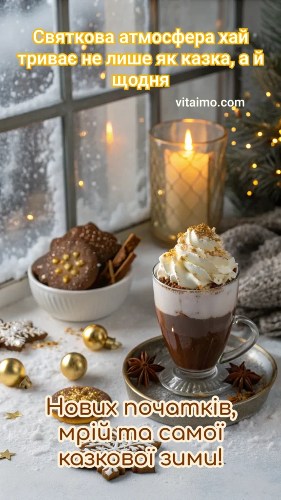 Тепла новорічна листівка із побажаннями здійснення мрій