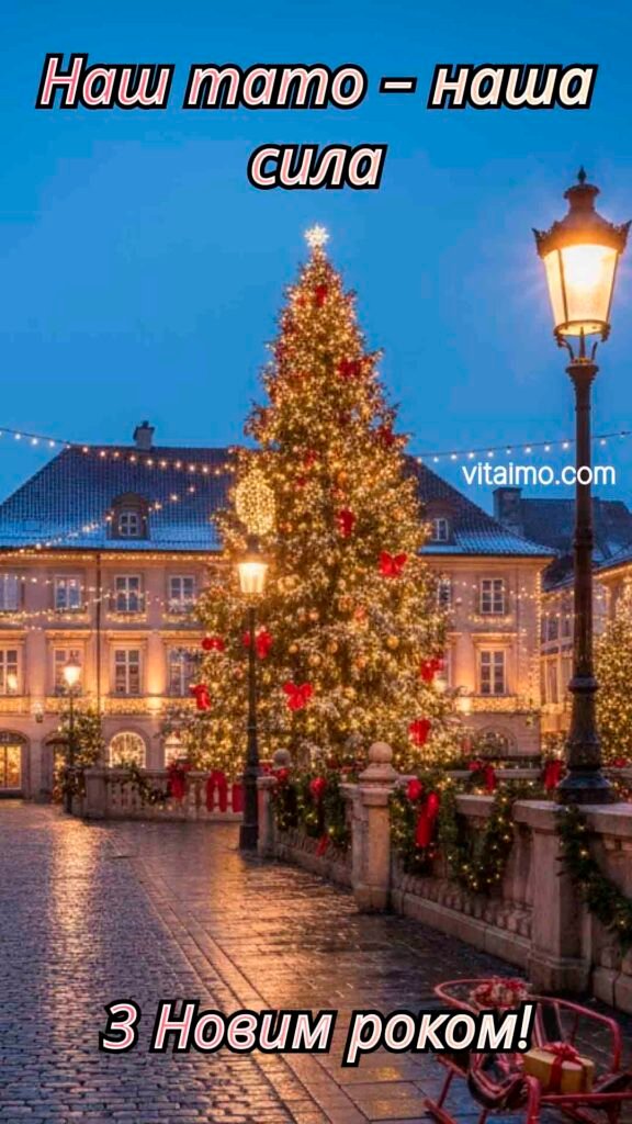 Новорічне привітання татові з сяючою ялинкою