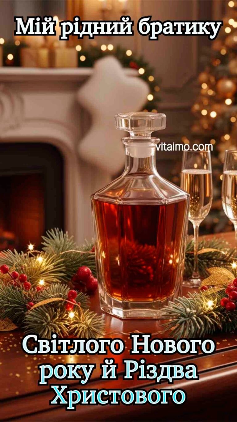 Святкове новорічне привітання рідному братику з келихами шампанського