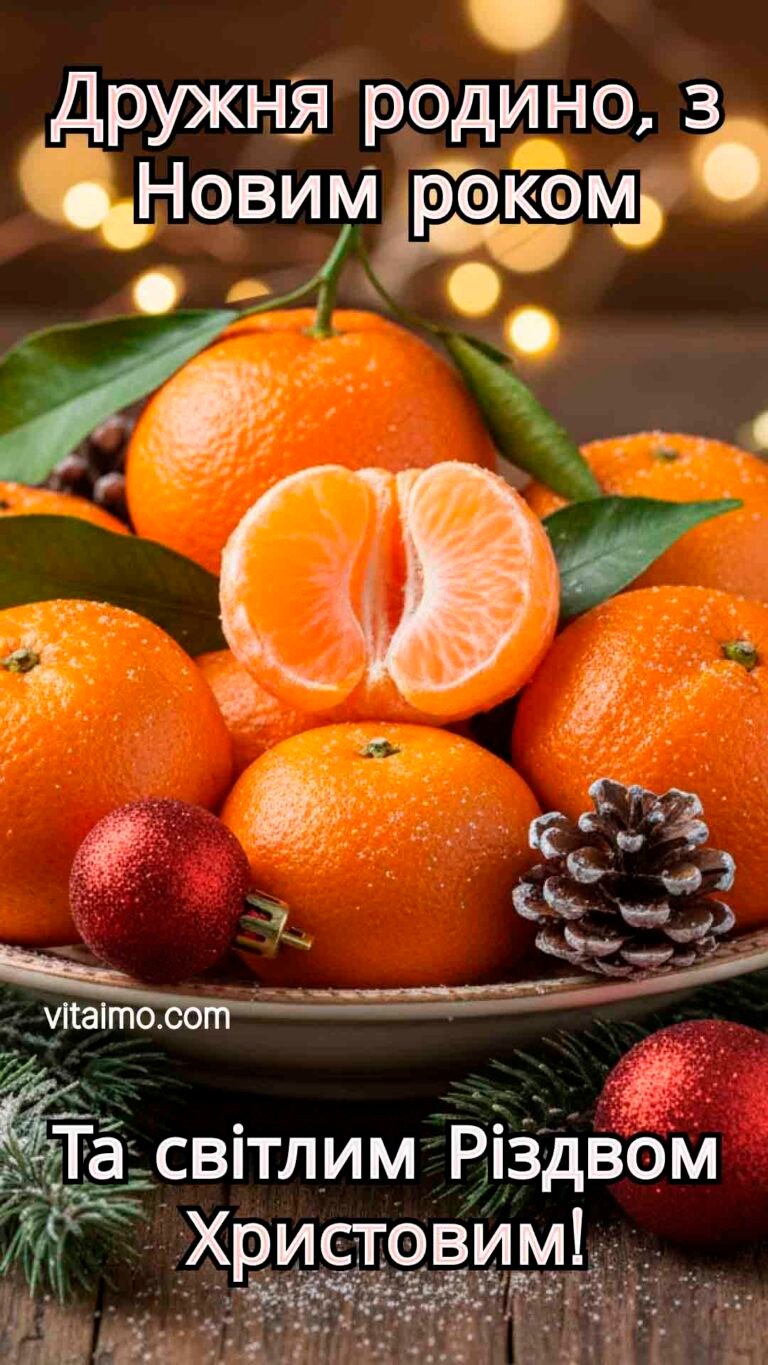 Новорічно-різдвяне привітання з мандаринами для дружньої родини