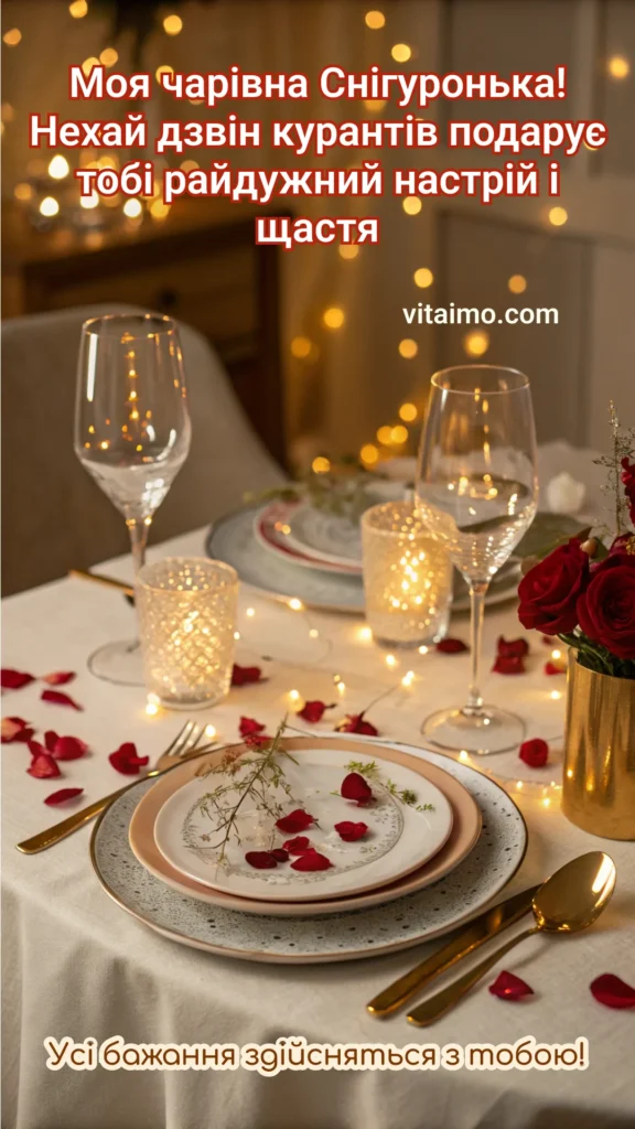 Новорічне привітання для коханої з романтичною вечерею при свічках