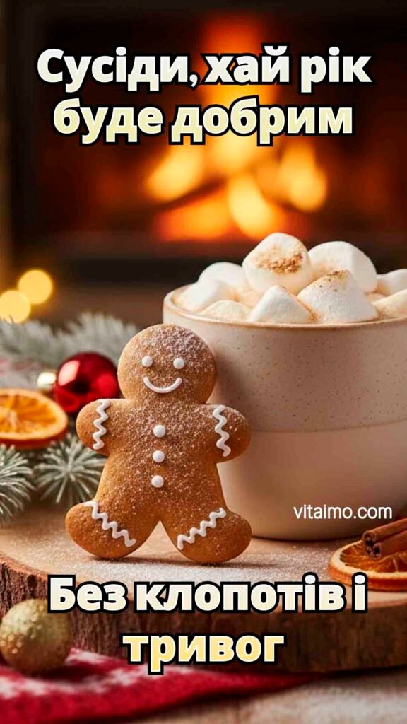 Ніжне новорічне привітання сусідам з пряничним чоловічком