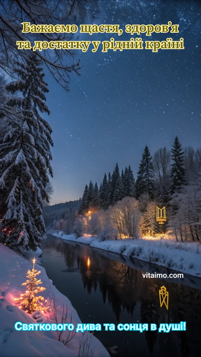 Новорічна листівка з прапором України та силою родини