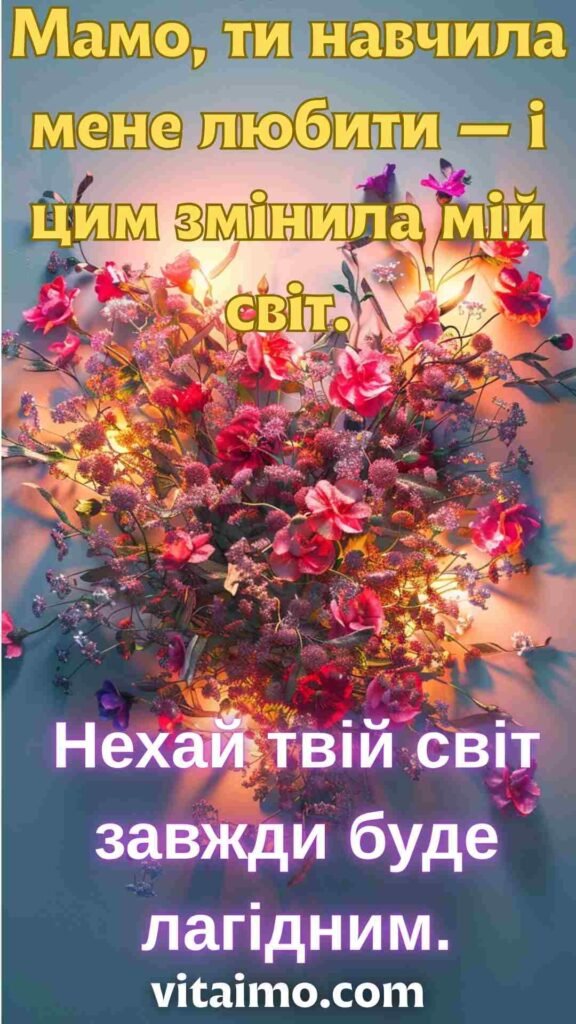 Привітання до Дня матері з яскравими квітами та теплими словами