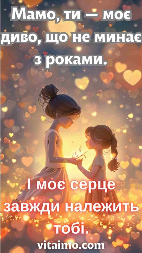 Тепле привітання до Дня матері з сяйвом сердець і словами любові