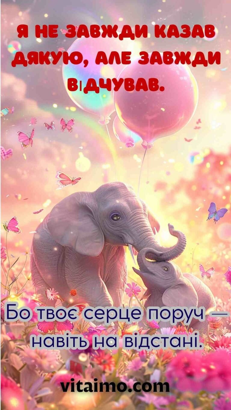 Ніжна листівка з Днем матері з казковими слониками й подякою мамі