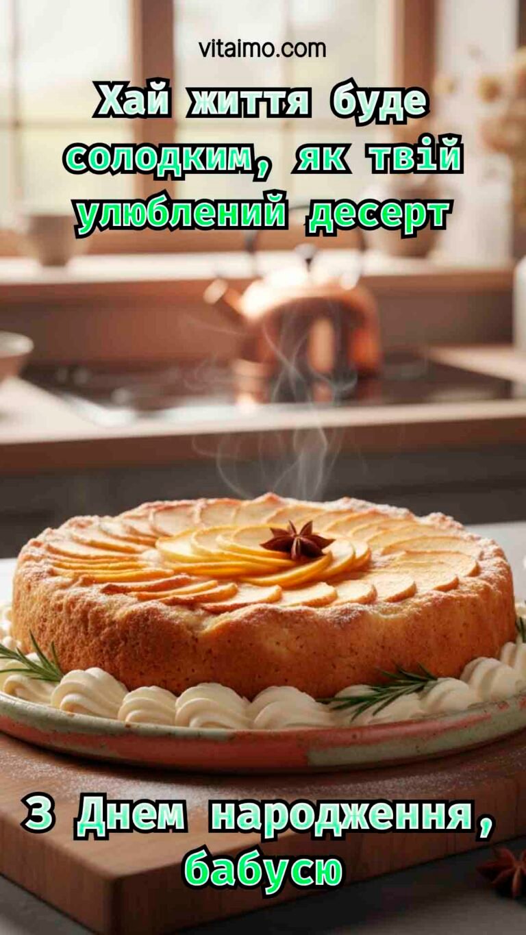 Вітальна листівка до Дня народження бабусі з ароматним домашнім пирогом