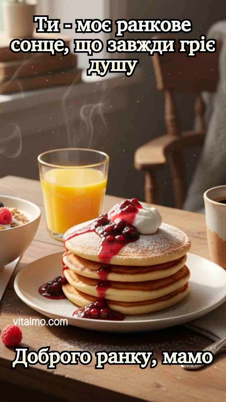 Листівка доброго ранку, мамо, з теплим домашнім сніданком