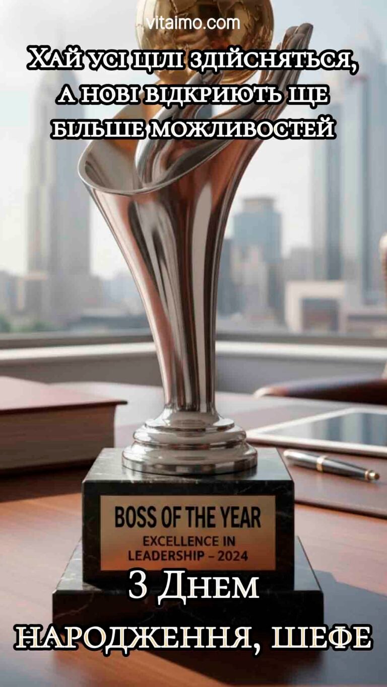 Вітальна листівка до Дня народження шефа з кубком найкращого керівника