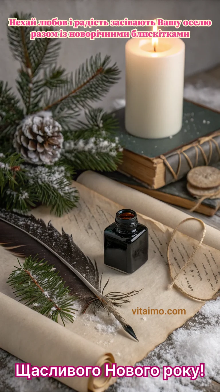 Новорічна листівка з добрими побажаннями щастя