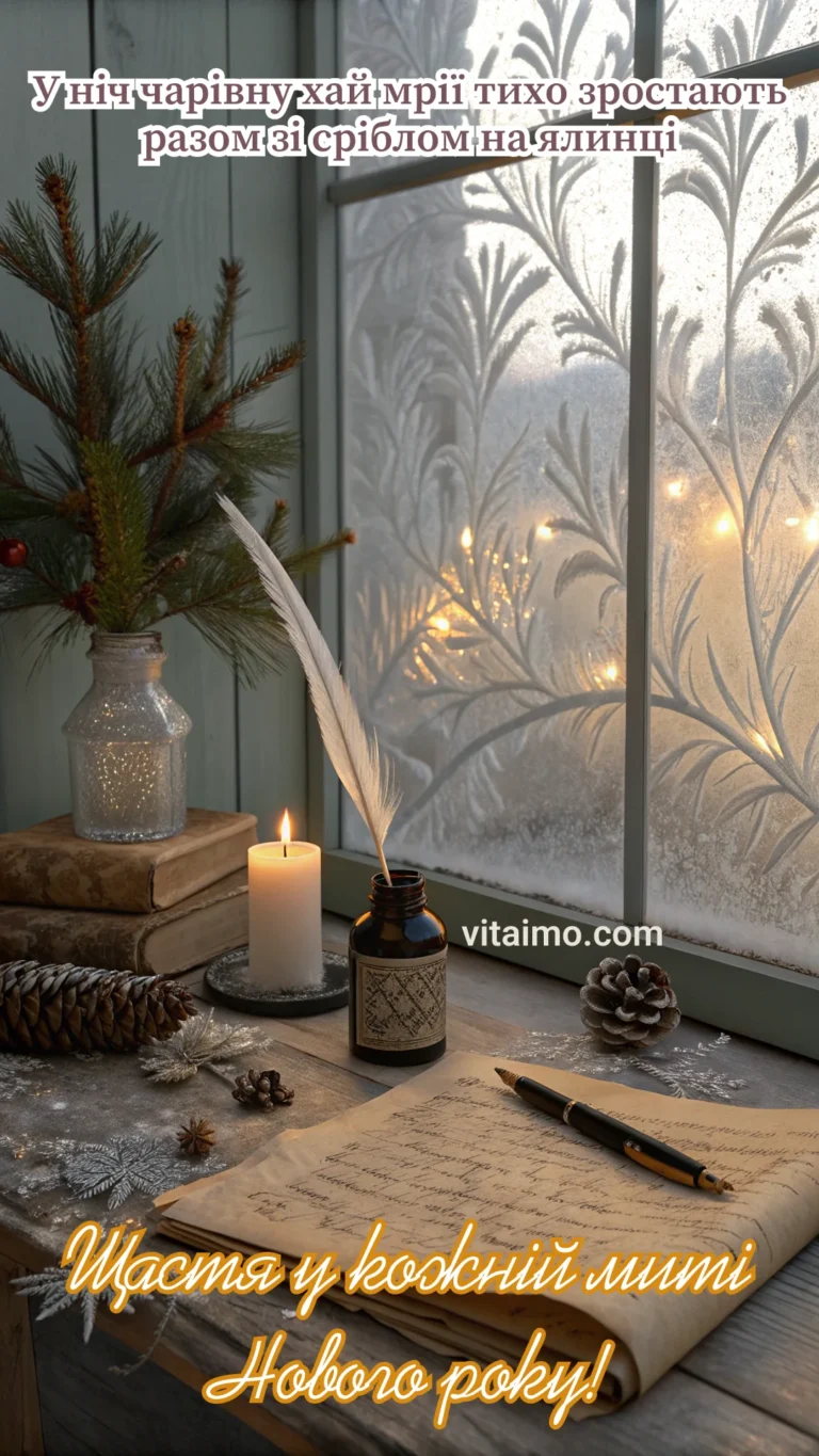 Новорічна листівка з побажанням щастя на кожен день