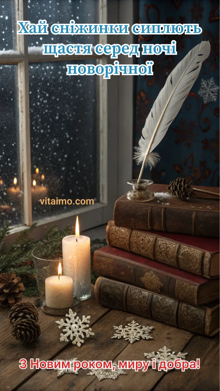 Листівка З Новим роком — Хай сніжинки сиплють щастя