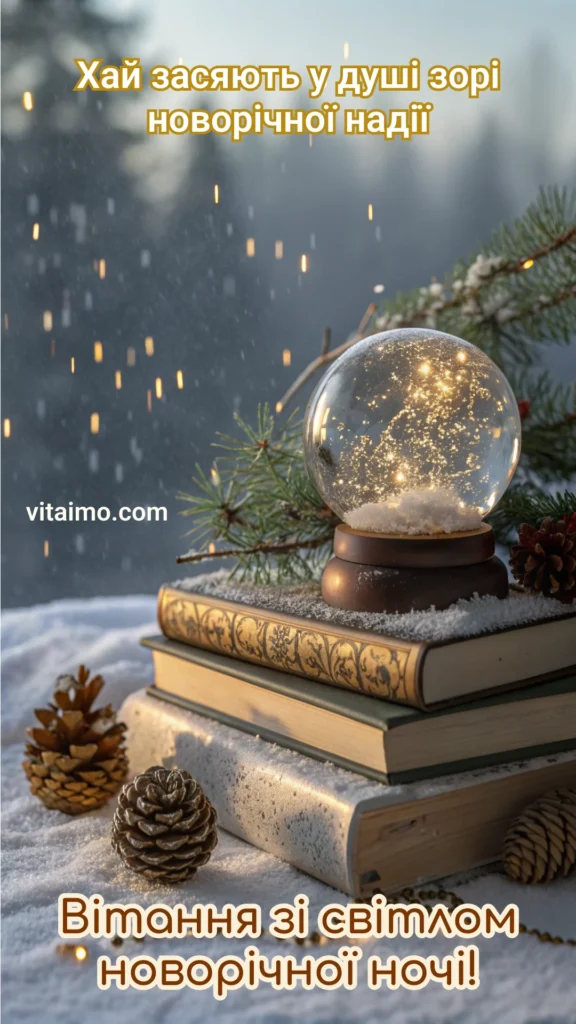Новорічна листівка зі святковим світлом і теплом