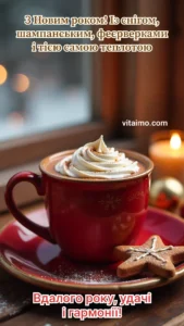 Червона чашка з гарячим шоколадом і пряником на святковій листівці