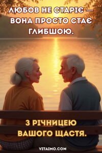Літнє подружжя сидить разом на лавці біля озера на заході сонця, святкуючи річницю свого щастя.