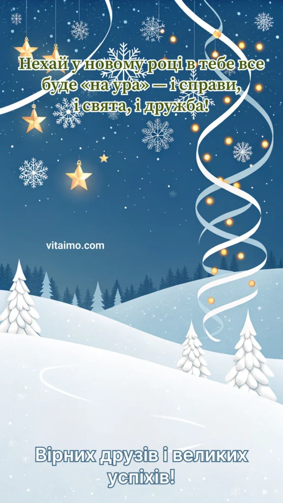 Новорічне привітання з казковим зимовим небом і побажанням успіхів