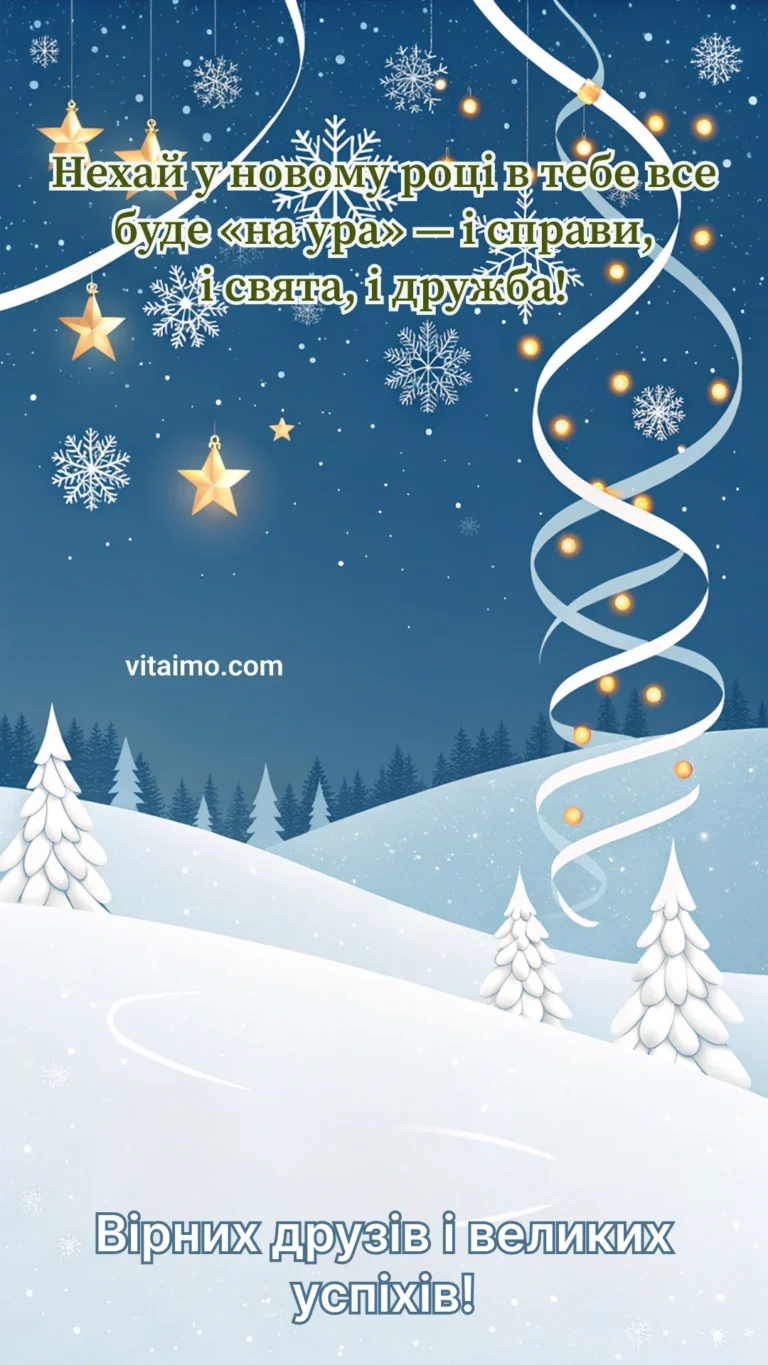 Новорічне привітання з казковим зимовим небом і побажанням успіхів