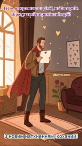 Ілюстрація чоловіка-героя з листом — новорічна листівка для коханого