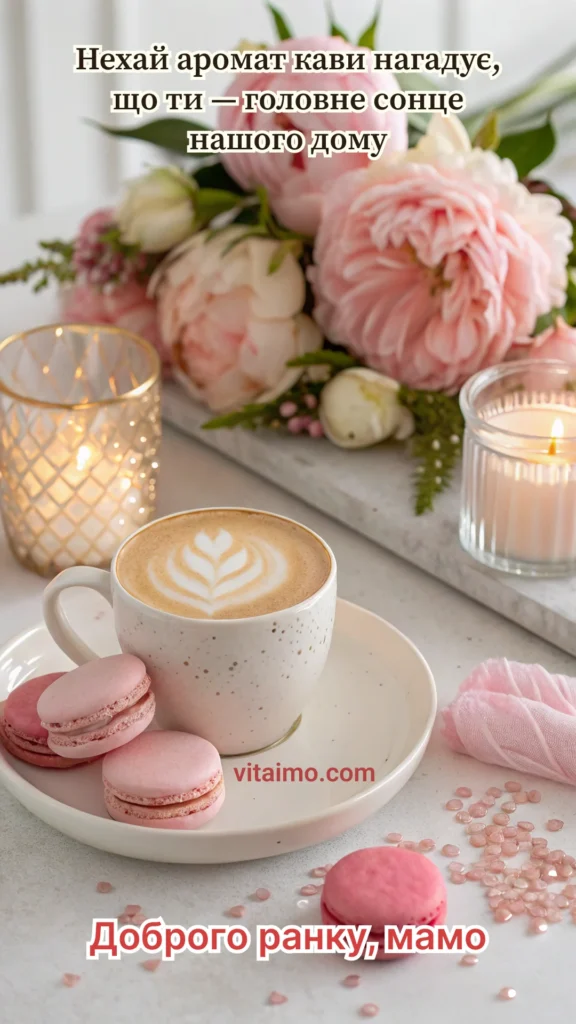 Квіткова листівка «Доброго ранку, мамо» зі смачним ранком