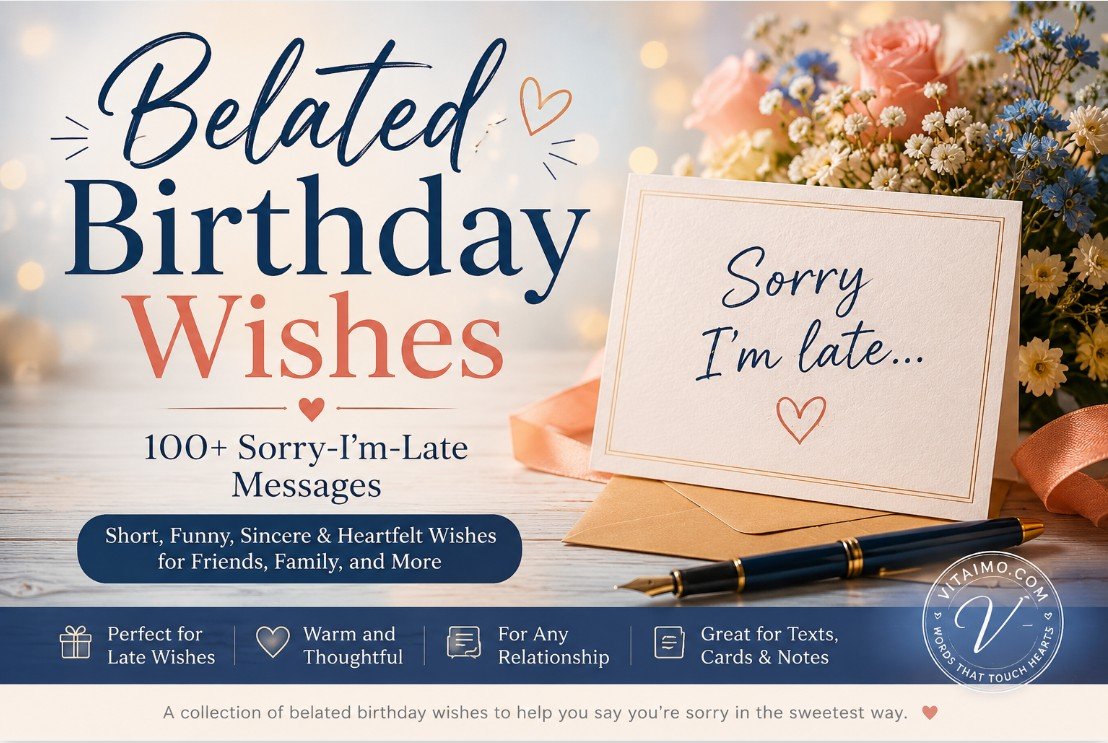 Belated Birthday Wishes cover with a glowing envelope and late birthday card