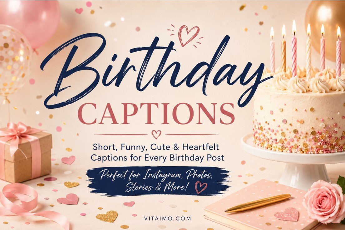Birthday captions cover for short, funny, cute, and heartfelt birthday post ideas.