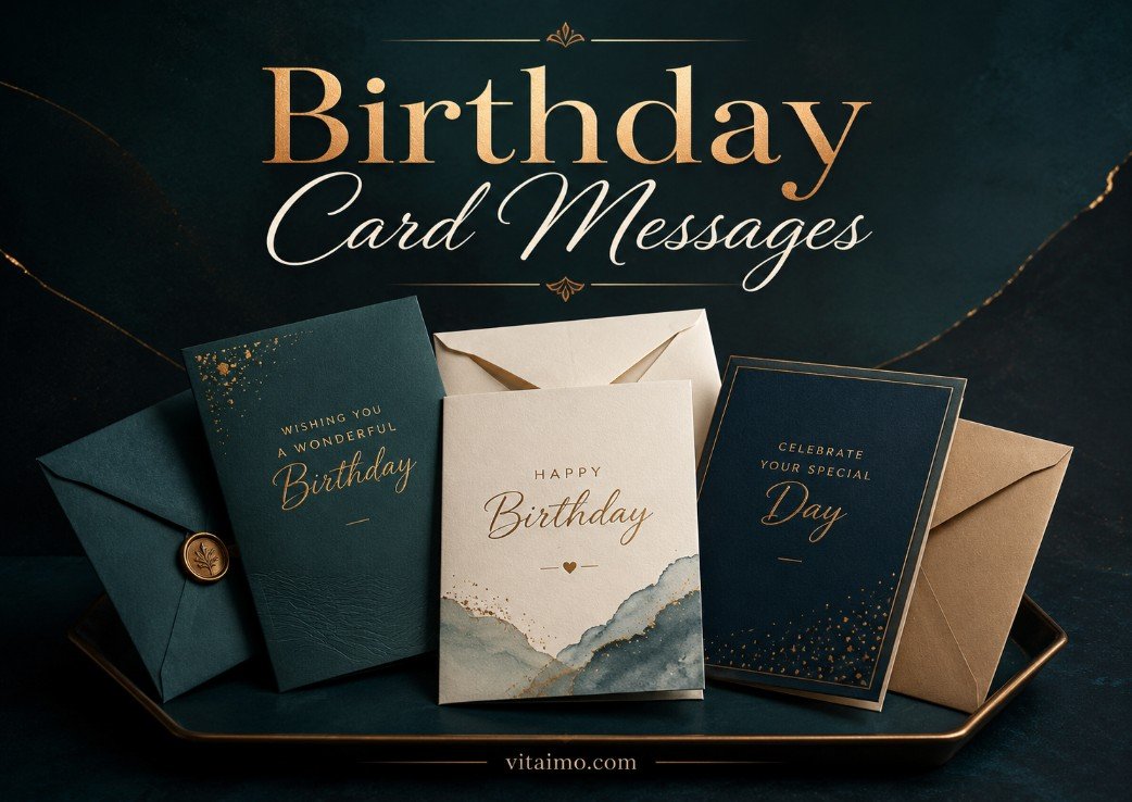 Birthday Card Messages cover with elegant birthday cards and envelopes
